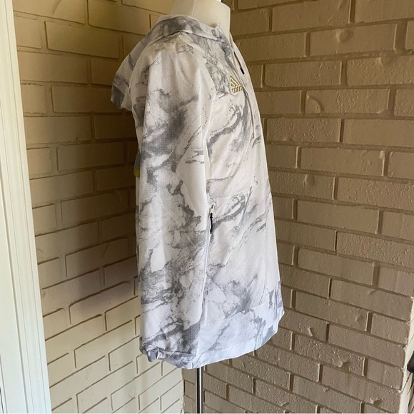ADIDAS DIGITAL CAMO GRAY 1/4 ZIP HOODED JACKET WINDBREAKER POCKETS SIZE SMALL S - Picture 4 of 10